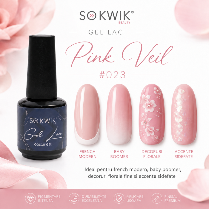 Oja semipermanenta SoKwik 023 Pink Veil roz petal delicat [3]