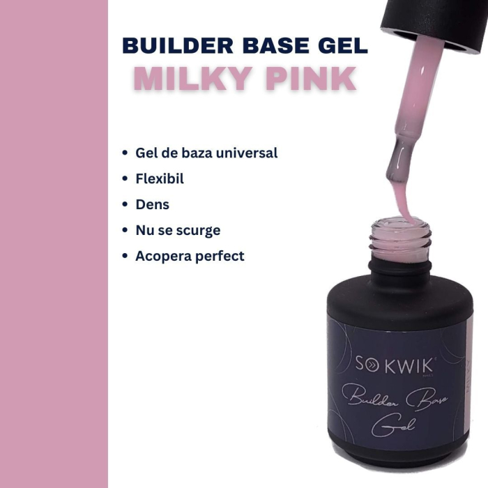 Gel de baza SoKwik Builder Rubber Base Gel Milky Pink 15ml [4]