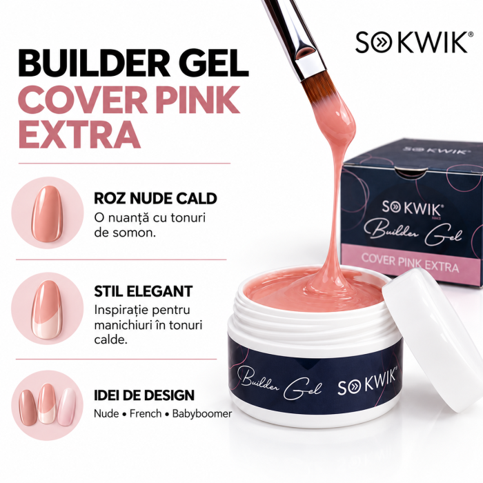 Gel de Constructie SoKwik Builder Gel Cover Pink Extra 50ml Roz Inchis [2]