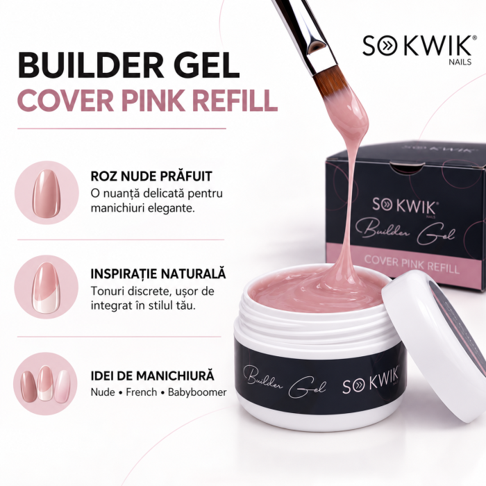 Gel de Constructie SoKwik Builder Gel Cover Pink Refill 50ml TPO Free si Hema Free [2]
