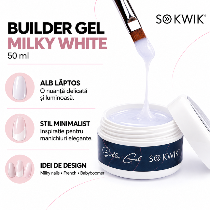 Gel de Constructie SoKwik Builder Gel Milky White 50ml TPO Free si Hema Free [2]