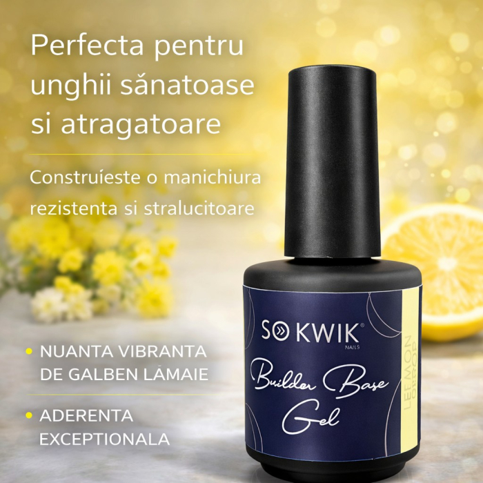 Gel de baza SoKwik Builder Rubber Base Gel Lemon Drop 15ml [4]