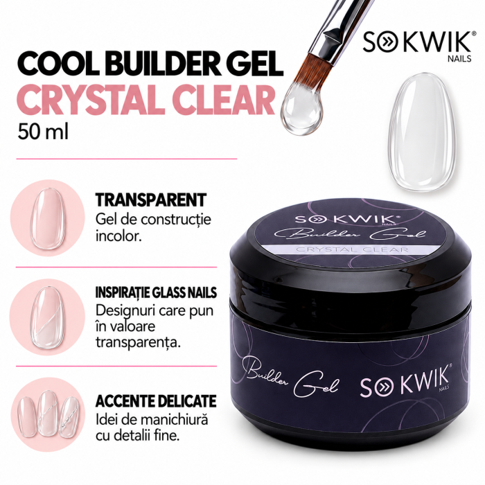 Gel de Constructie SoKwik Cool Builder Gel Crystal Clear 50ml Transparent TPO Free si Hema Free [2]