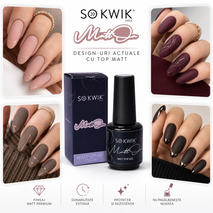 Top mat pentru unghii cu efect catifelat – SoKwik MattON Matt Top Gel 15ml TPO Free si Hema Free [4]