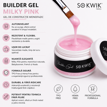 Gel de constructie pentru unghii Milky Pink – SoKwik Builder Gel 50ml TPO Free si Hema Free [3]