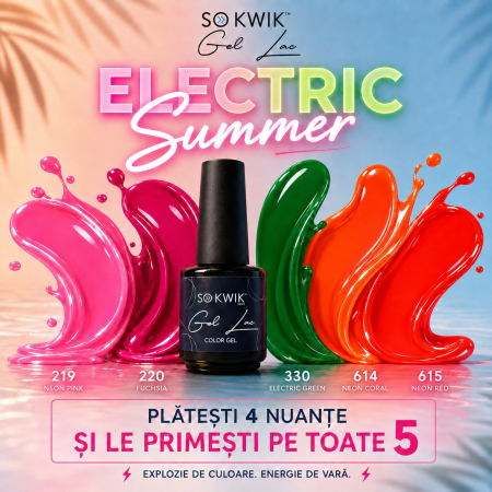 Sistem Geluri UV - Pachet Promo Oje Semipermanente SoKwik Electric Summer Collection 4 plus 1