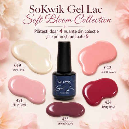 Oje semipermanente - Pachet Promo Oje Semipermanente SoKwik Soft Bloom Collection 4 plus 1