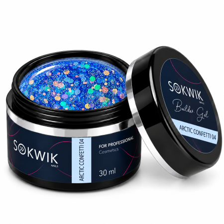 Geluri de constructie - Gel de Constructie SoKwik Fantasy Collection Arctic Confetti 04 30ml Albastru cu Sclipici si Paiete TPO Free si Hema Free