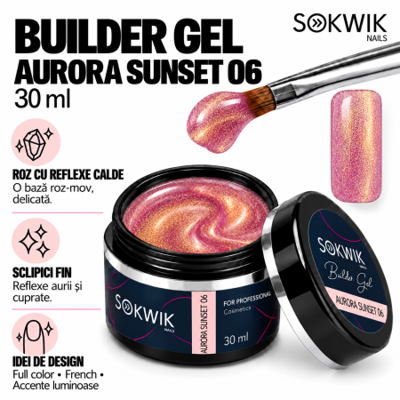 Geluri de constructie - Gel de Constructie SoKwik Fantasy Collection Aurora Sunset 06 30ml Roz Cald cu Reflexii Irizate TPO Free si Hema Free