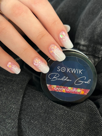 Gel de Constructie SoKwik Fantasy Collection Candy Confetti 03 30ml Roz cu Sclipici si Paiete TPO Free si Hema Free [2]