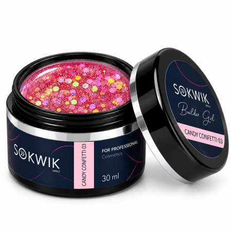 Geluri de constructie - Gel de Constructie SoKwik Fantasy Collection Candy Confetti 03 30ml Roz cu Sclipici si Paiete TPO Free si Hema Free