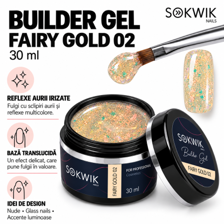 Gel de Constructie SoKwik Fantasy Collection Fairy Gold 02 30ml Auriu cu Sclipici Fin TPO Free si Hema Free [1]