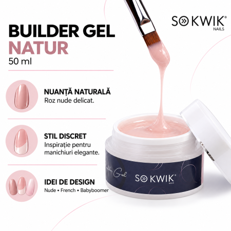 Gel de Constructie SoKwik Builder Gel Natur 50ml Roz Natural Low-Heat [1]