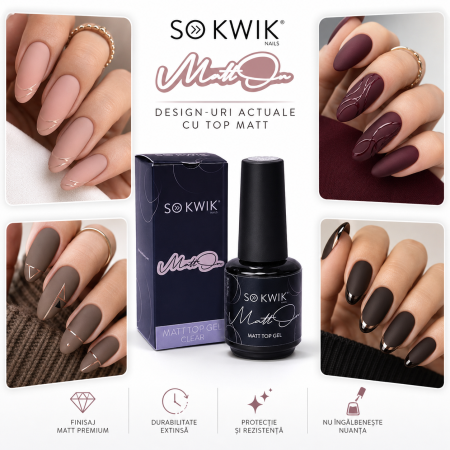 Top mat pentru unghii cu efect catifelat – SoKwik MattON Matt Top Gel 15ml TPO Free si Hema Free [3]