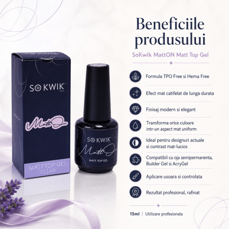 Top mat pentru unghii cu efect catifelat – SoKwik MattON Matt Top Gel 15ml TPO Free si Hema Free [2]