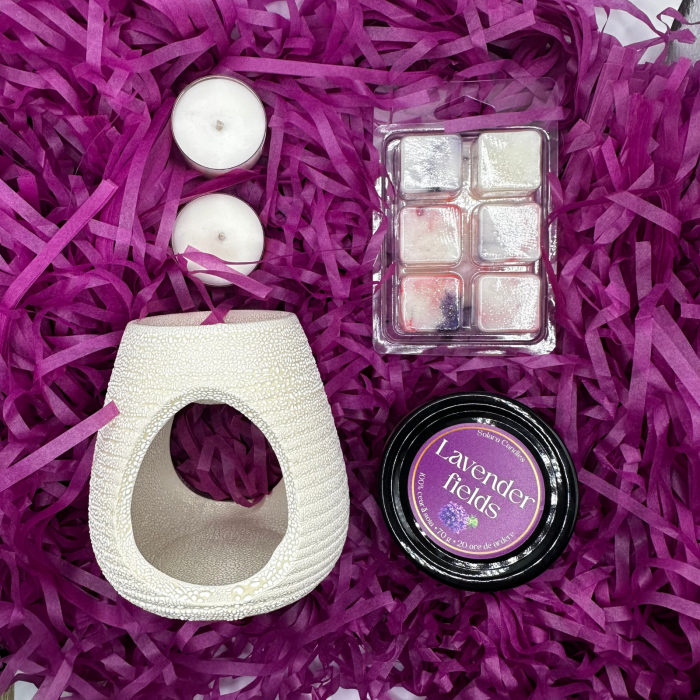 BEIGE SERENITY BOX, Golden Smoke, pachet cadou cu lumanare parfumata 70g, wax melt 80g, difuzor ceramic, lumanari pastila, Solara Candles [2]