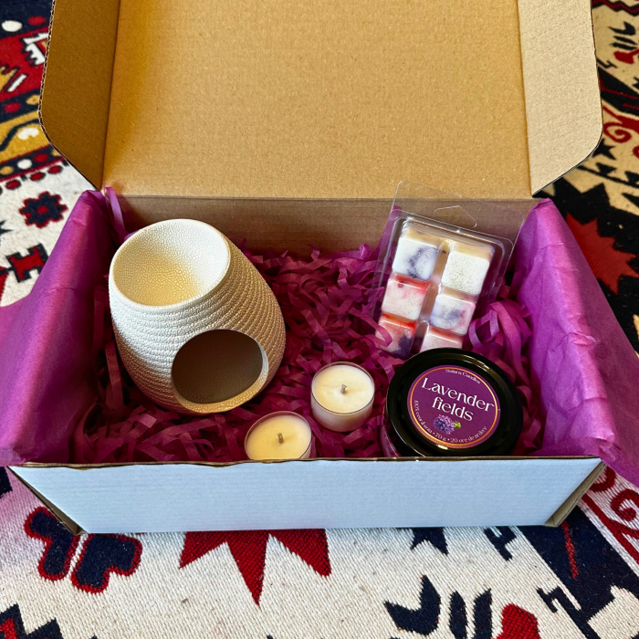 BEIGE SERENITY BOX, Golden Smoke, pachet cadou cu lumanare parfumata 70g, wax melt 80g, difuzor ceramic, lumanari pastila, Solara Candles [4]