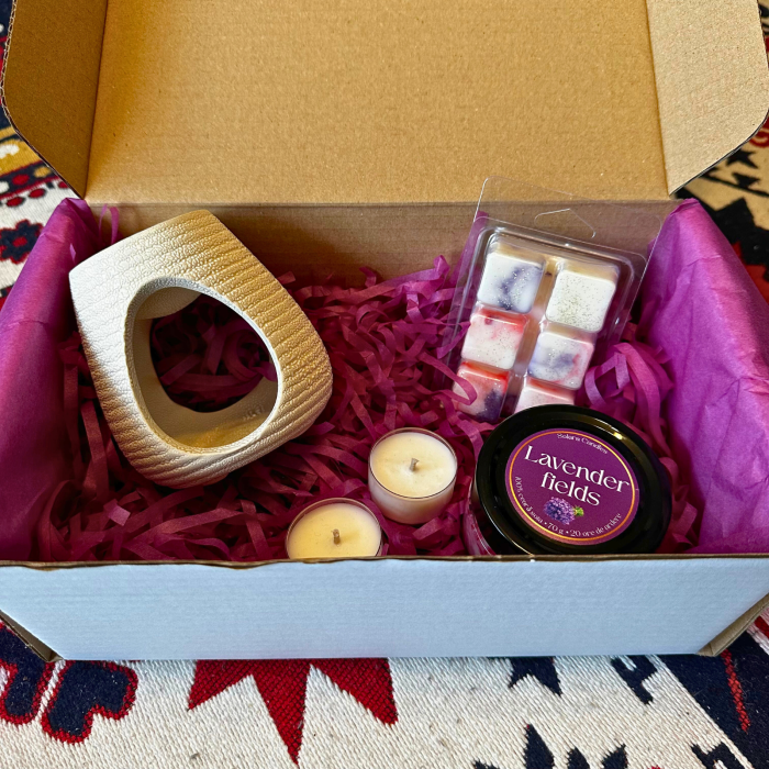 BEIGE SERENITY BOX, Golden Smoke, pachet cadou cu lumanare parfumata 70g, wax melt 80g, difuzor ceramic, lumanari pastila, Solara Candles [3]