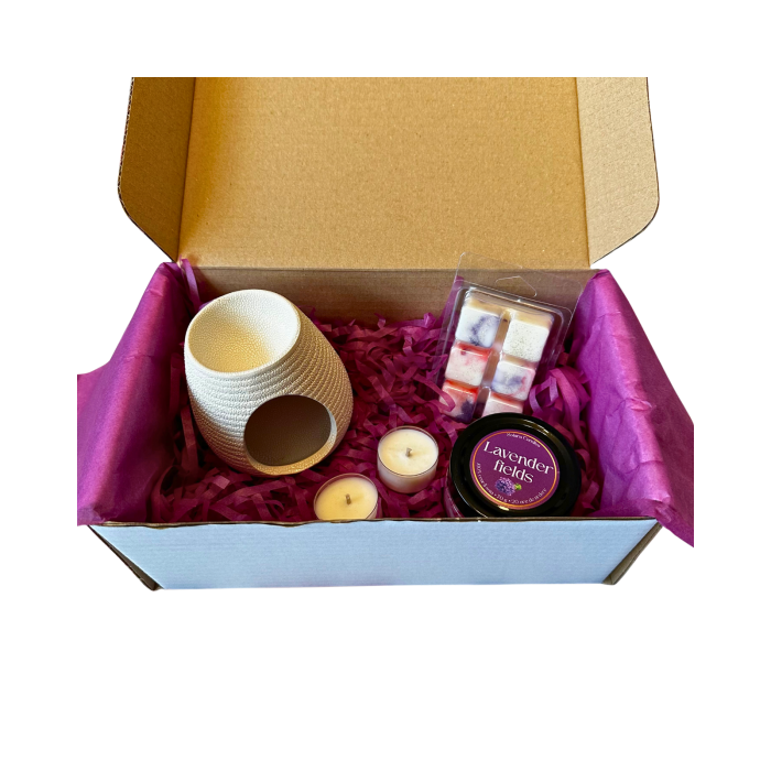 BEIGE SERENITY SET, Plum & Rhubarb, pachet cadou cu wax melt 80g, difuzor ceramic, lumanari pastila, Solara Candles [5]