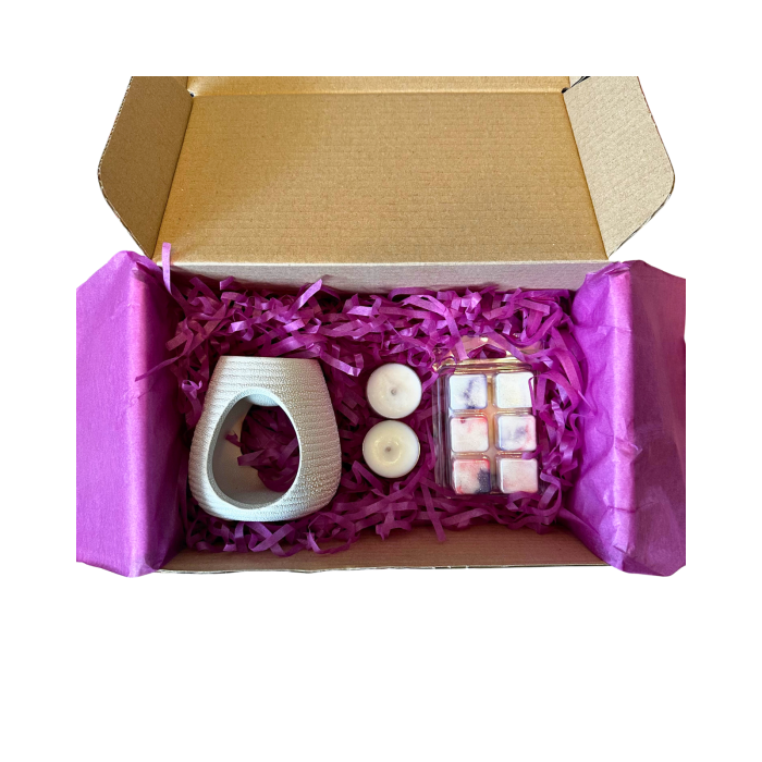 BEIGE SERENITY SET, Plum & Rhubarb, pachet cadou cu wax melt 80g, difuzor ceramic, lumanari pastila, Solara Candles [4]