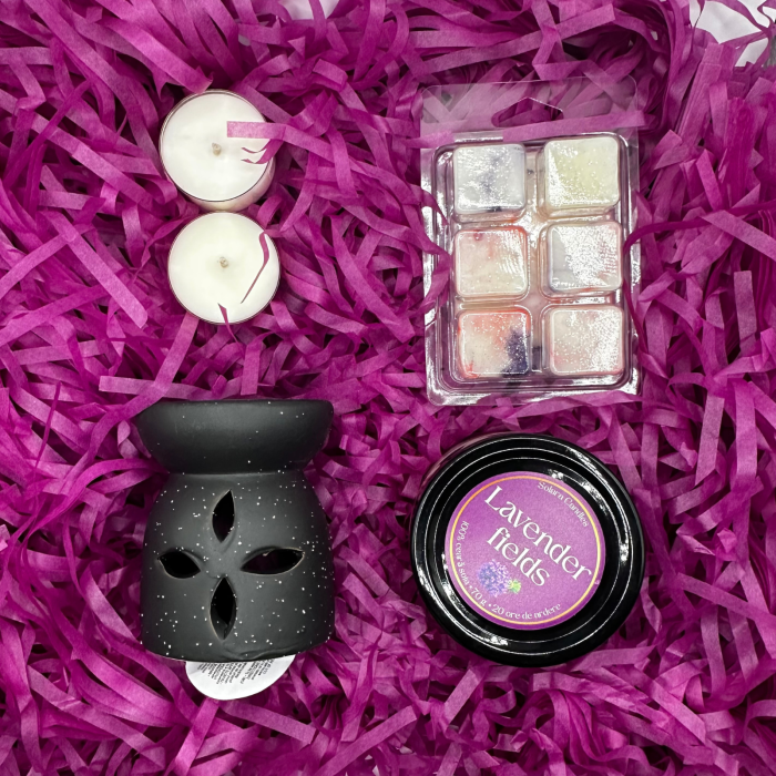 DARK SERENITY BOX, Plum & Rhubarb, pachet cadou cu lumanare parfumata 70g, wax melt 80g, difuzor ceramic, lumanari pastila, Solara Candles - Copie [2]