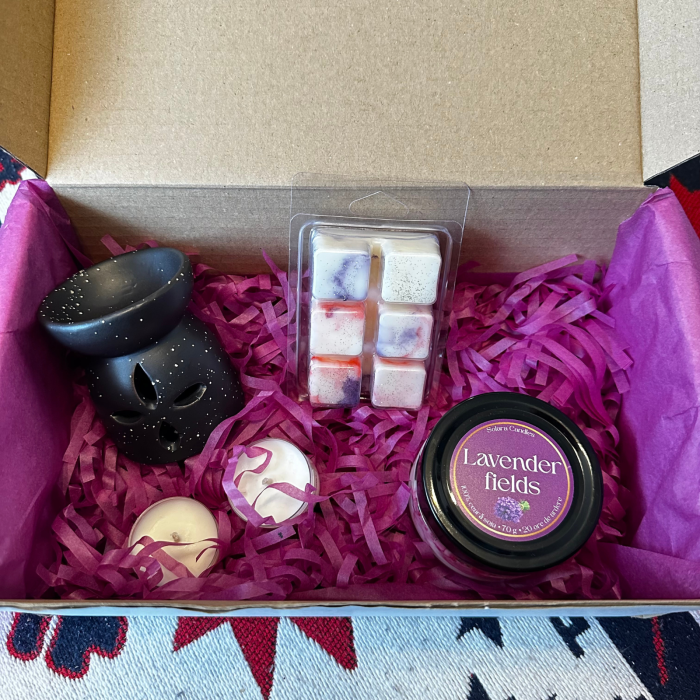 DARK SERENITY BOX, Plum & Rhubarb, pachet cadou cu lumanare parfumata 70g, wax melt 80g, difuzor ceramic, lumanari pastila, Solara Candles - Copie [5]