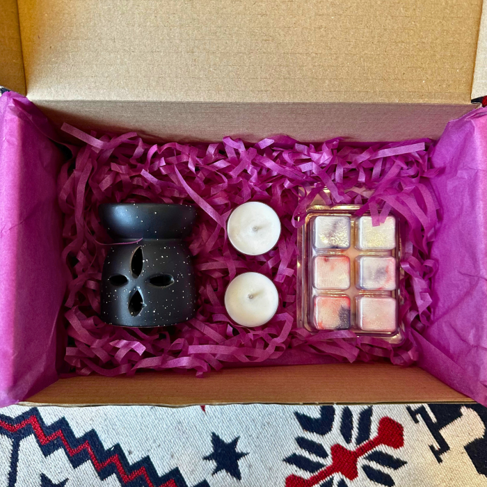 DARK SERENITY SET, Plum & Rhubarb, pachet cadou cu wax melt 80g, difuzor ceramic, lumanari pastila, Solara Candles [3]