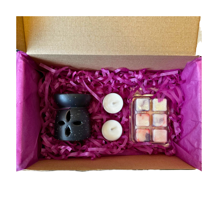 DARK SERENITY SET, Plum & Rhubarb, pachet cadou cu wax melt 80g, difuzor ceramic, lumanari pastila, Solara Candles [4]