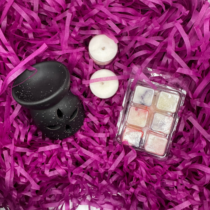 DARK SERENITY SET, Plum & Rhubarb, pachet cadou cu wax melt 80g, difuzor ceramic, lumanari pastila, Solara Candles [2]