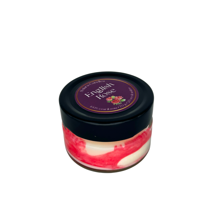 Lumanare parfumata roz intr-un recipient de borcan de sticla cu capac negru [3]