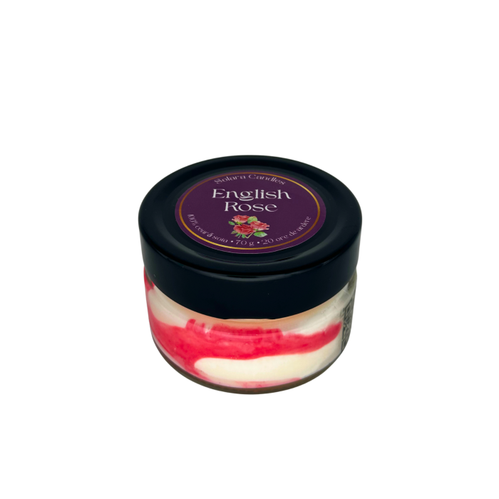 Lumanare parfumata roz intr-un recipient de borcan de sticla cu capac negru [2]