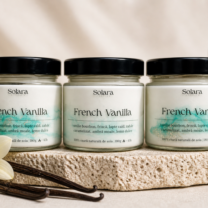 French Vanilla, marmura, verde, 180g, ardere 45 h, lumanare parfumata din ceara de soia, Solara Candles [3]