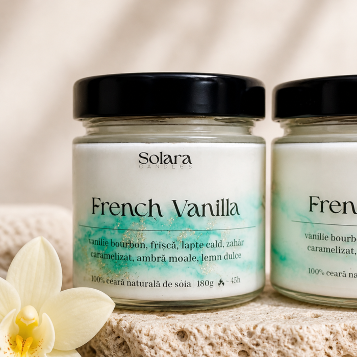 French Vanilla, marmura, verde, 180g, ardere 45 h, lumanare parfumata din ceara de soia, Solara Candles [2]