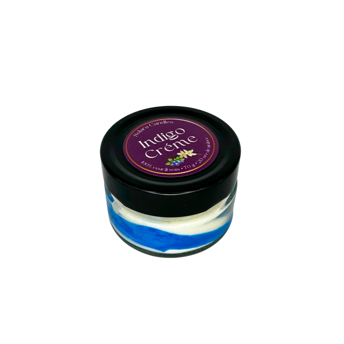 Lumanare parfumata colorata albastru intr-un borcan de sticla cu capac negru [4]