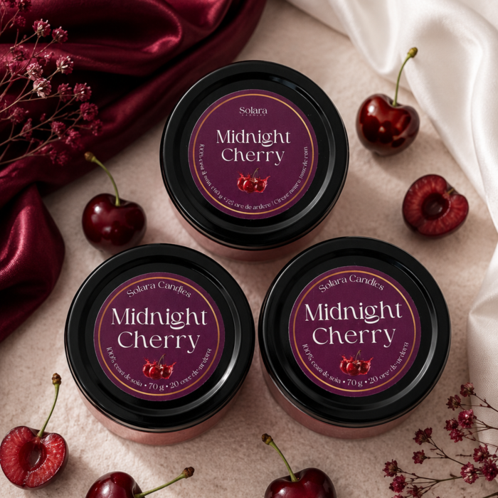 Lumanare parfumata Midnight Cherry 90g efect marmura roz mov, ceara soia naturala, Solara Candles [2]