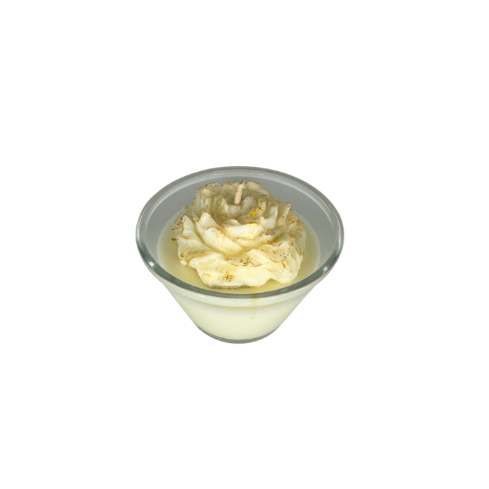 Lumanari parfumate in recipient de sticla cu bujor alb decorat cu auriu [3]