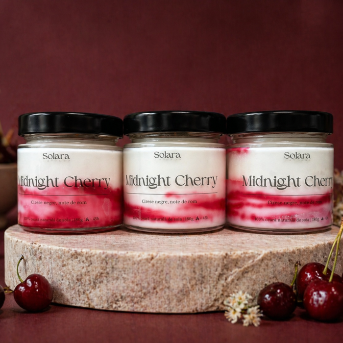 MIDNIGHT CHERRY, marmura, roz, mov,180g, ardere 45 h, lumanare parfumata din ceara de soia, Solara Candles [2]