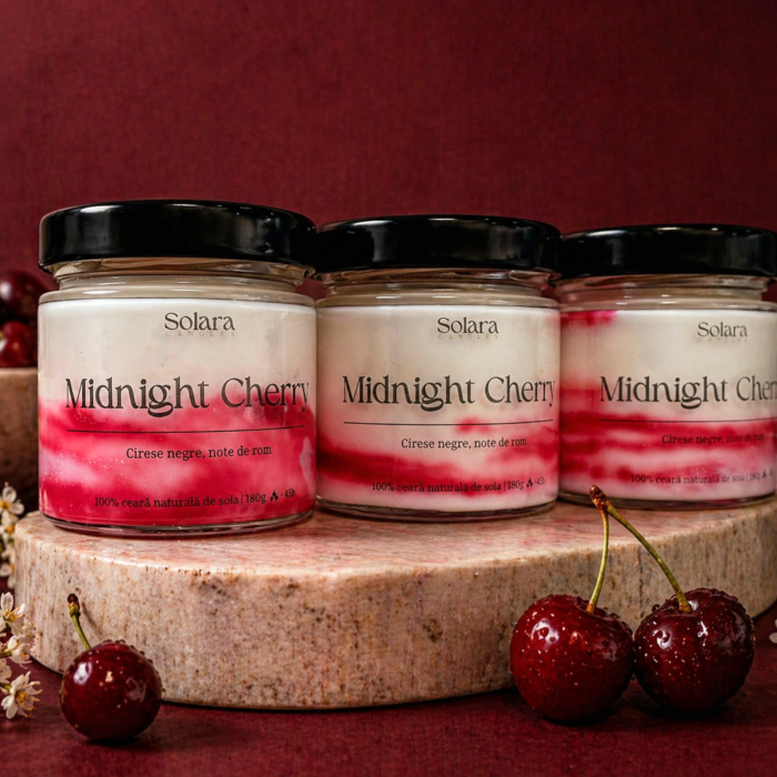 MIDNIGHT CHERRY, marmura, roz, mov,180g, ardere 45 h, lumanare parfumata din ceara de soia, Solara Candles [3]