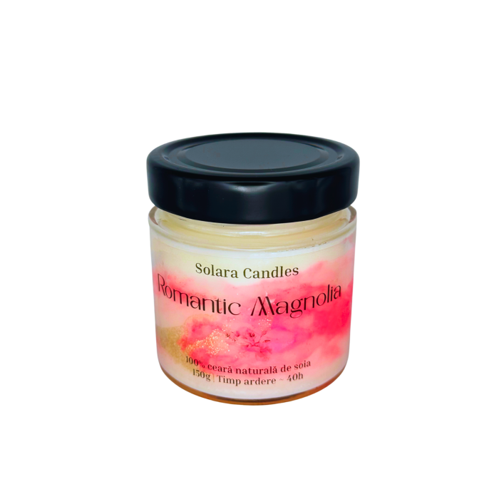 Lumanare parfumata roz intr-un recipient de borcan de sticla cu capac negru [2]