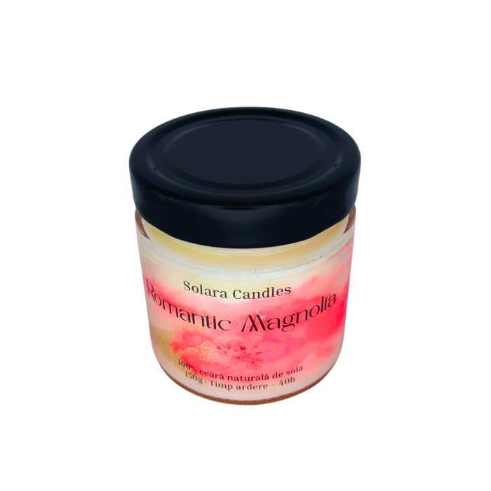 Lumanare parfumata roz intr-un recipient de borcan de sticla cu capac negru [3]