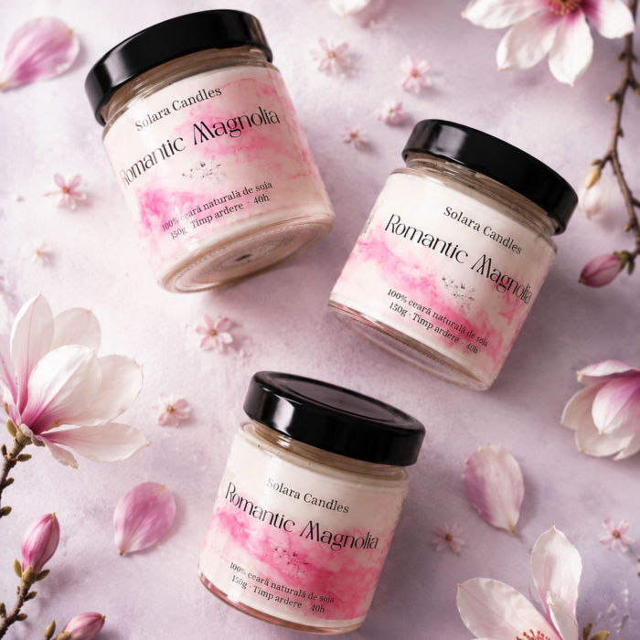 Lumanare parfumata Romantic Magnolia 180g efect marmura roz, 45h ardere, ceara soia, Solara Candles [2]