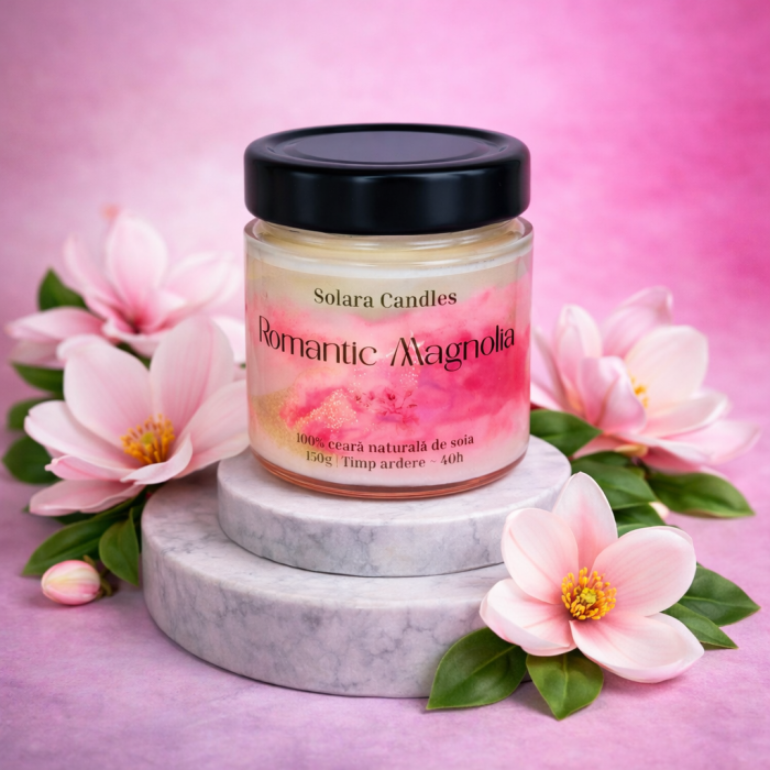 Lumanare parfumata Romantic Magnolia 180g efect marmura roz, 45h ardere, ceara soia, Solara Candles [3]