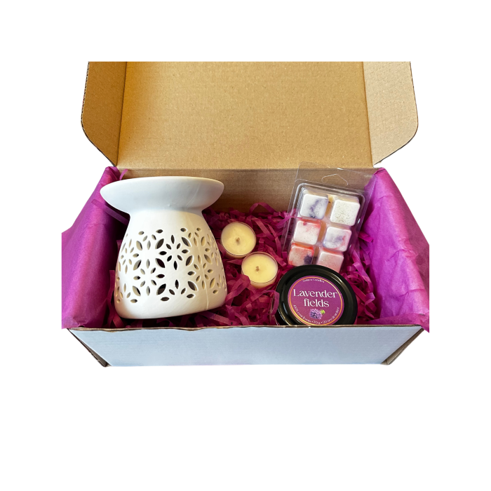 WHITE SERENITY BOX, Plum & Rhubarb, pachet cadou cu lumanare parfumata 70g, wax melt 80g, difuzor ceramic, lumanari pastila, Solara Candles [3]