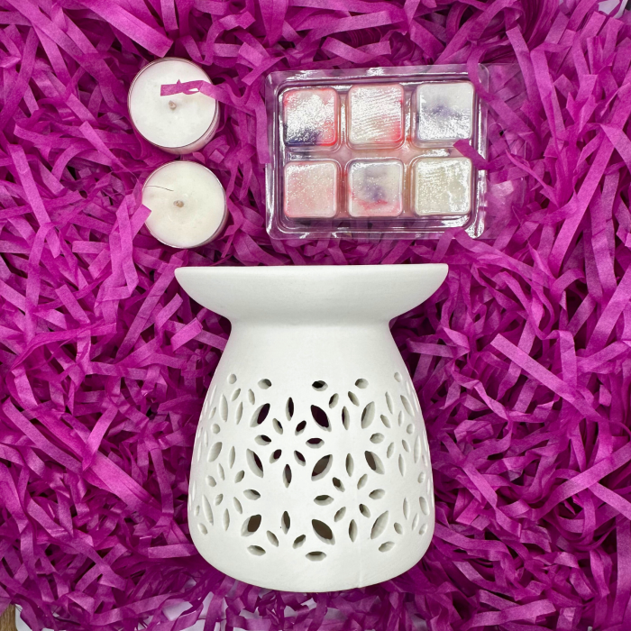 WHITE SERENITY SET, Golden Smoke, pachet cadou cu wax melt 80g, difuzor ceramic, lumanari pastila, Solara Candles [2]