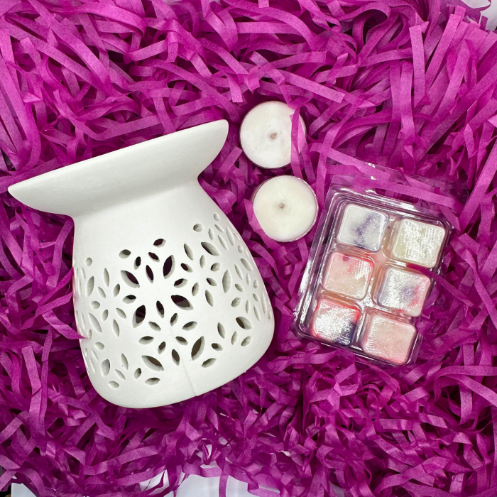 WHITE SERENITY SET, Golden Smoke, pachet cadou cu wax melt 80g, difuzor ceramic, lumanari pastila, Solara Candles [3]