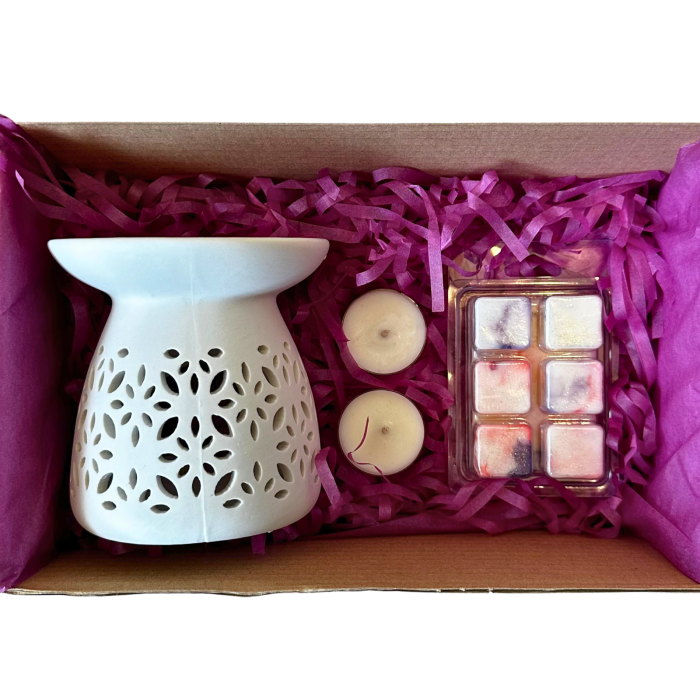 WHITE SERENITY SET, Golden Smoke, pachet cadou cu wax melt 80g, difuzor ceramic, lumanari pastila, Solara Candles [4]
