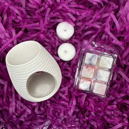 Cadouri - BEIGE SERENITY SET, Golden Smoke, pachet cadou cu wax melt 80g, difuzor ceramic, lumanari pastila, Solara Candles