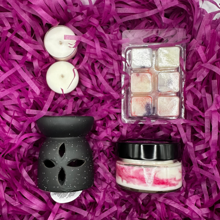 Cadouri - DARK SERENITY BOX, Golden Smoke, pachet cadou cu lumanare parfumata 70g, wax melt 80g, difuzor ceramic, lumanari pastila, Solara Candles - Copie