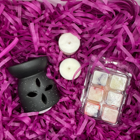 Cadouri - DARK SERENITY SET, Golden Smoke, pachet cadou cu wax melt 80g, difuzor ceramic, lumanari pastila, Solara Candles