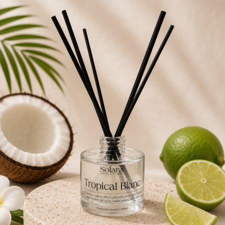 Odorizante - Odorizant camera betisoare TROPICAL BLANC, cocos si lime, 100ml recipient sticla, Solara Candles Cluj